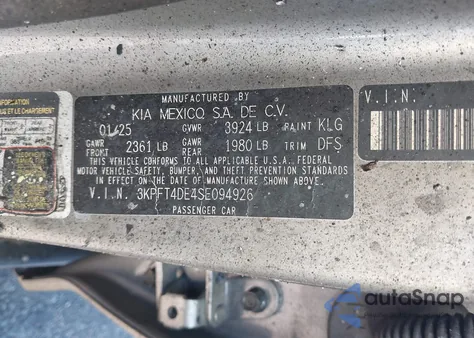 2025 Kia K4 Lxs from USA, damaged, VIN 3KPFT4DE4SE094926